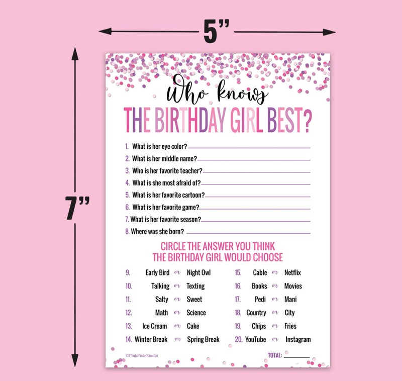 Pink Pixie Studio 15 Who Knows The Birthday Girl Best Game Cards- for Child or Teen- Fun and Easy Game for Party or Sleepover- Girl Birthday Supplies, Activity, Decorations - Image 2